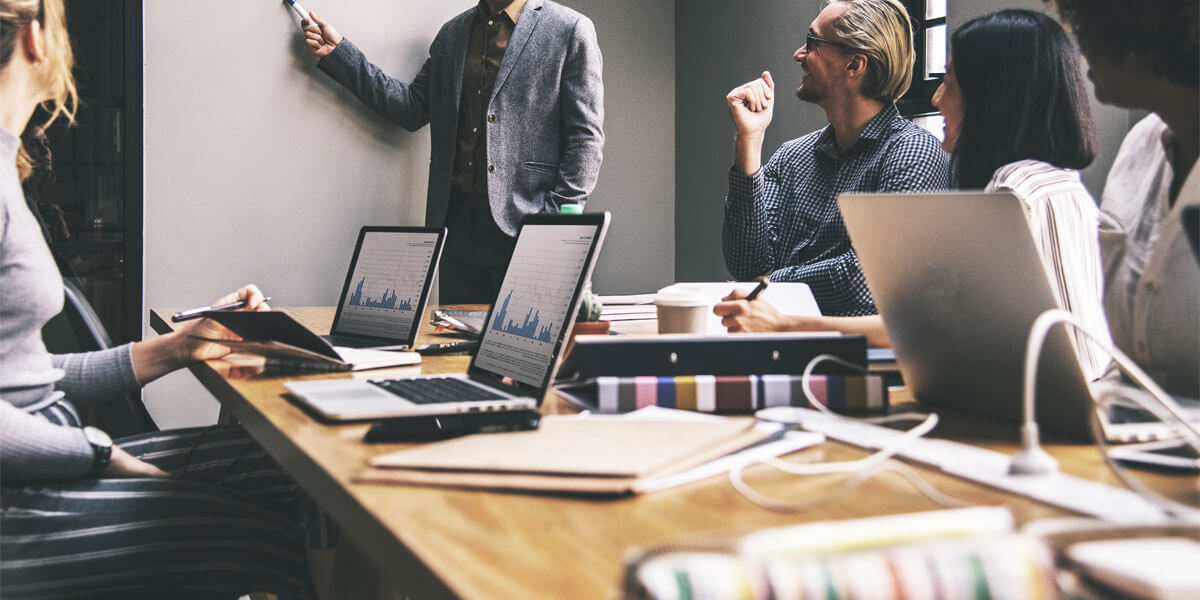 Collaborative team working in a modern office